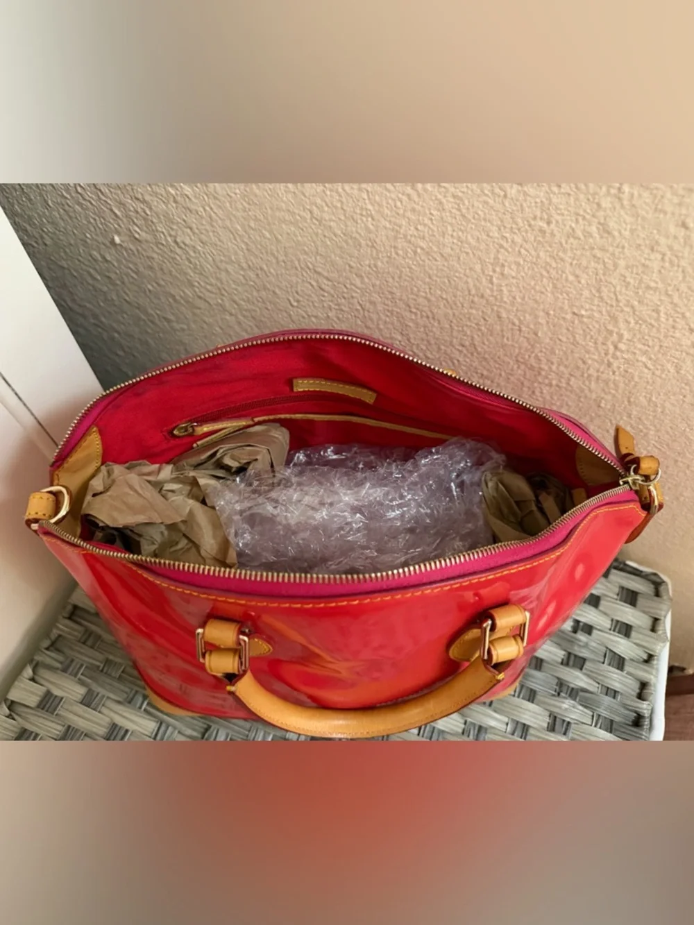 Dooney & Bourke Patent Leather Top Handle Satchel in Red Orange - Leather trim - Picture 7 of 16